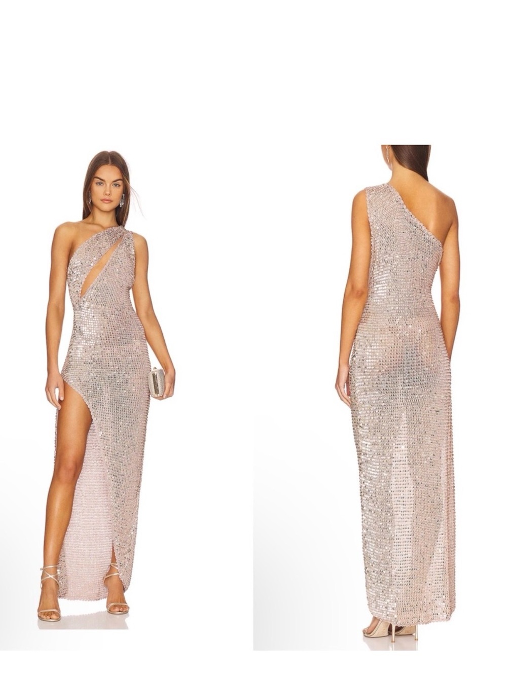 Retrofete One-Shoulder Sequined Blush Gown